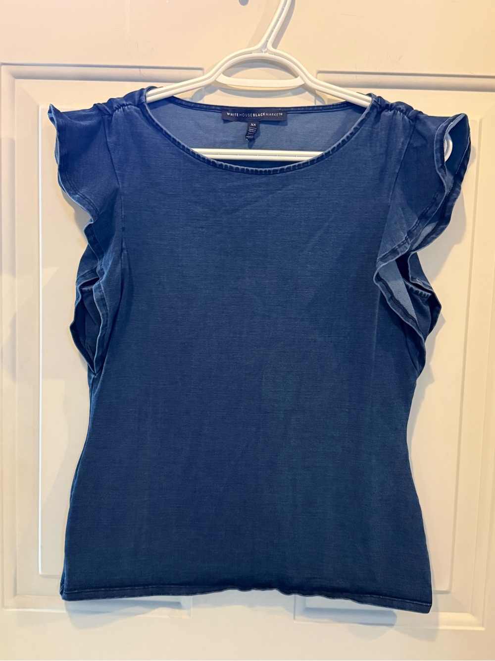 White House Black Market Navy Ruffle Sleeve Tank Top